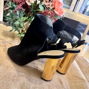 Kate Spade New York black Suede mullet Sandals with gold heels